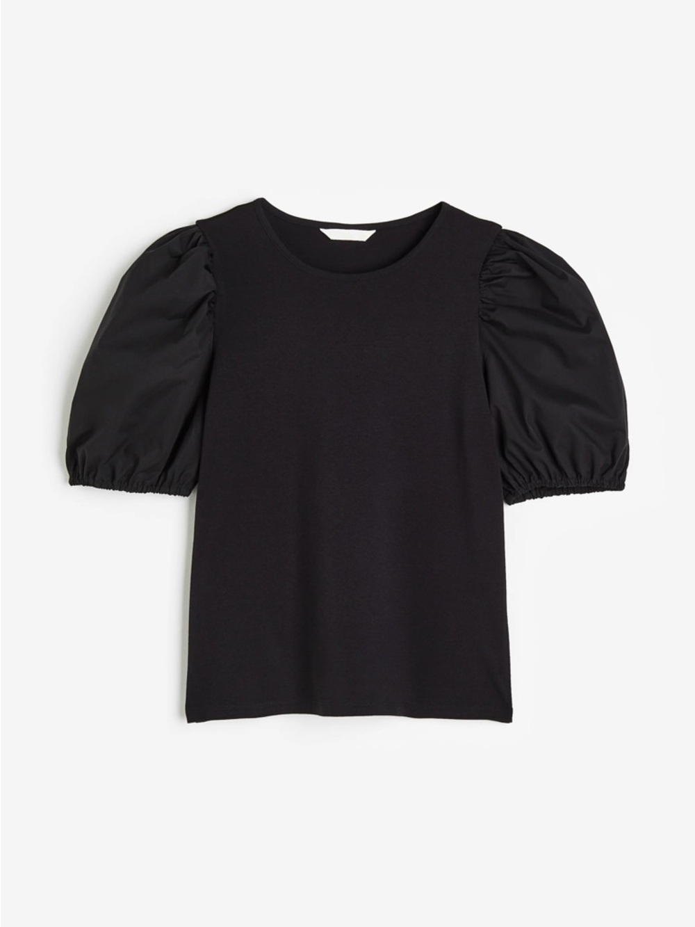 H&M Black Puff-Sleeve Crew Neck Top